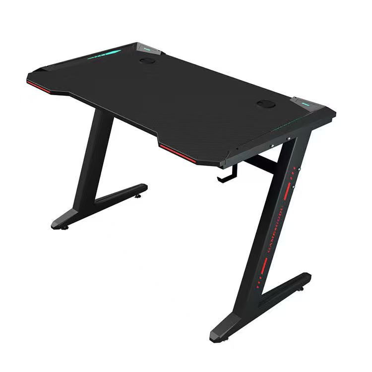 Gaming Desk with LED Lights Computer Desk Z Shaped Desk - Black