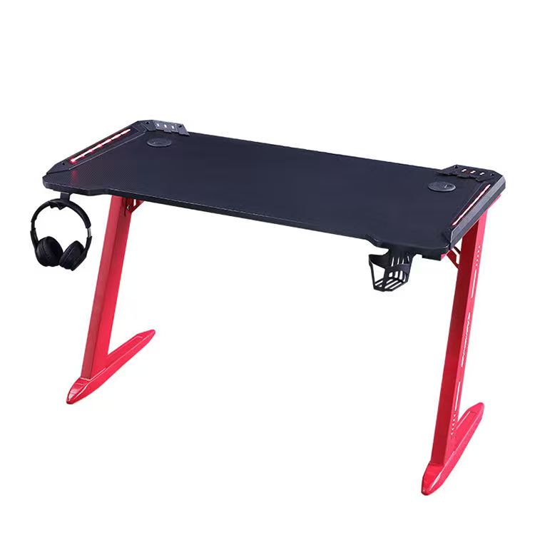 Gaming Desk with LED Lights Computer Desk Z Shaped Desk - Black