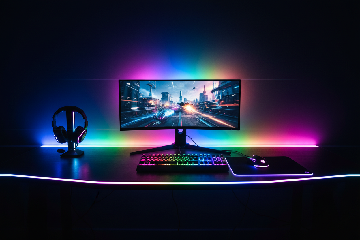 a bright colourful LED gaming video  