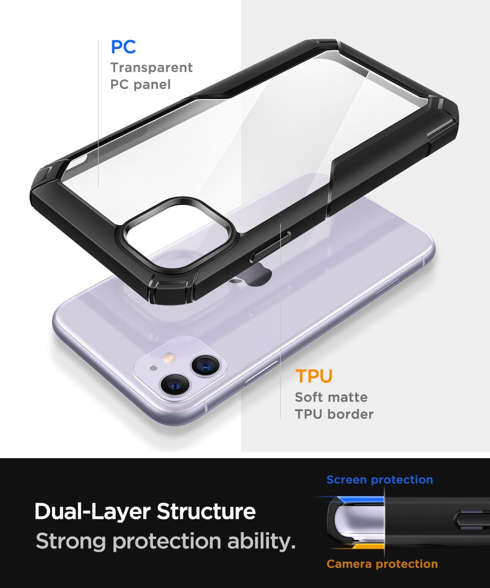 Luxury Transparent Phone Case For iPhone 11 Case TPU Shockproof Drop Protection Cover for iPhone 11 Pro Max 8 7 SE2 Case